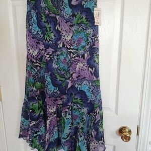 dressbarn Asymmetrical Floral Skirt - Blue, Purple, Green